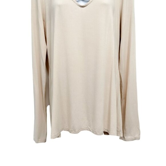 Buckle Strappy Chest Cutouts Long Sleeve Jersey Knit Basic Tunic Top Beige XL - Picture 4 of 6